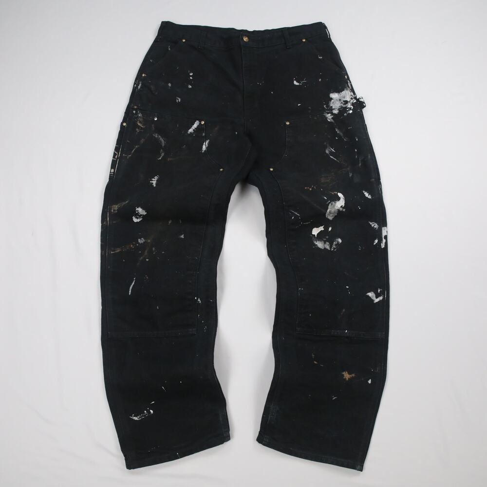 Vintage Carhartt B01 BLK Painted Faded Black Double Knee Carpenter Pants 36x32